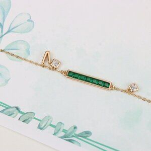 "Emerald Green Bar Charm Rose Gold Bracelet with CZ Accents, XPBL0806